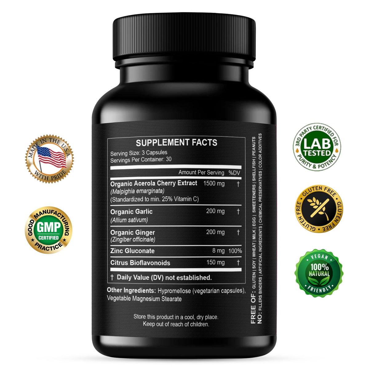 HCL Herbal Code Labs Vitamin C from Organic Acerola Cherry - 90 Capsules - image 2
