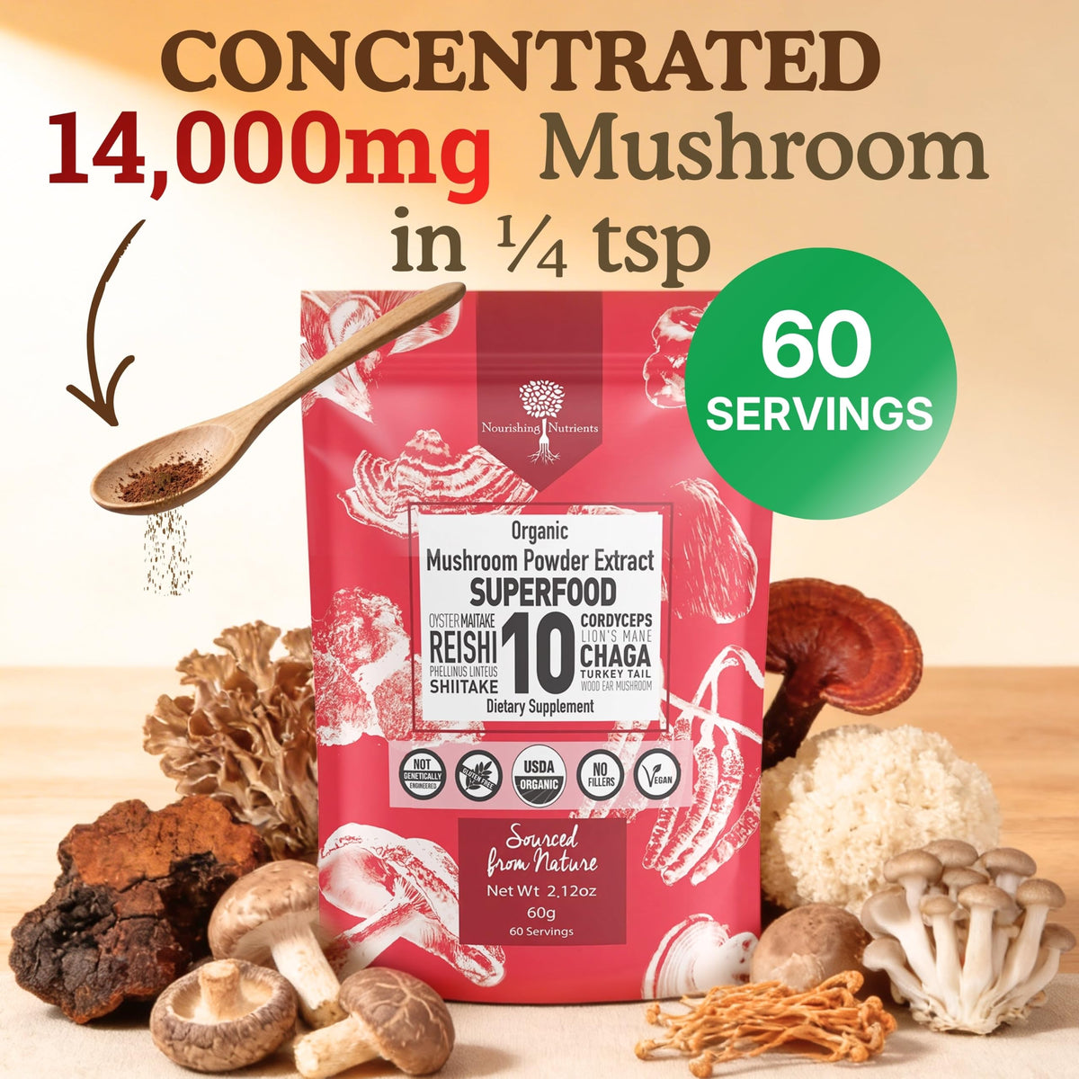 Nourishing Nutrients 10 Mushroom Supplement Powder - 60g - image 4