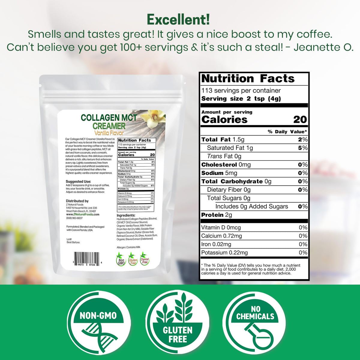 Z Natural Foods Collagen MCT Oil Creamer Powder - Keto & Paleo