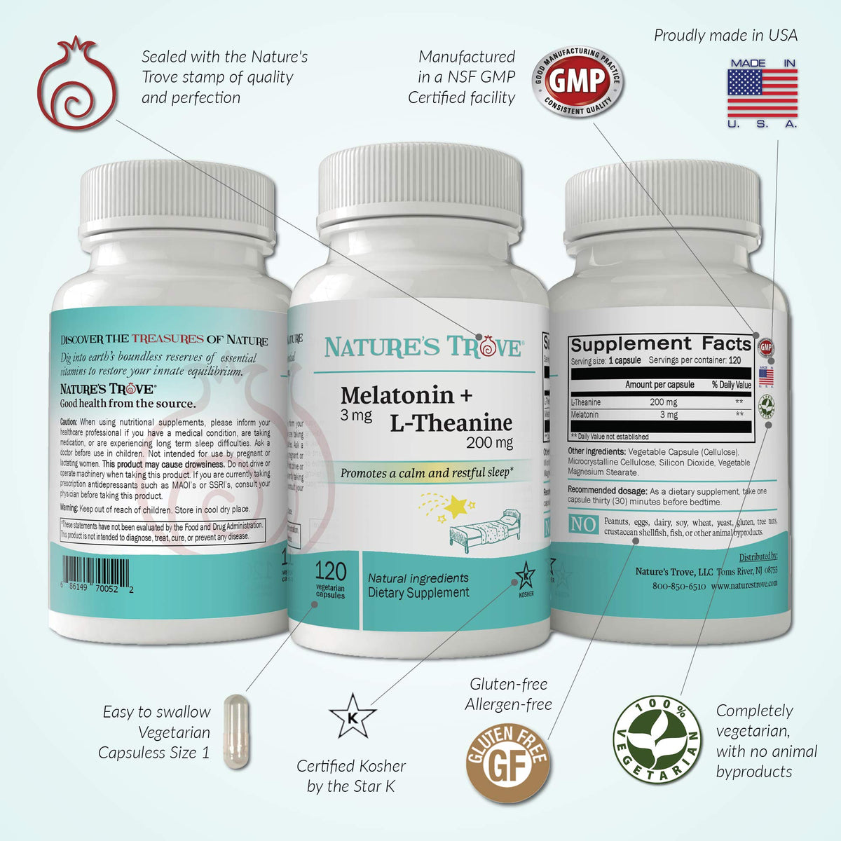 Nature's Trove Melatonin 3mg + L-Theanine 200mg Sleep Support - image 3