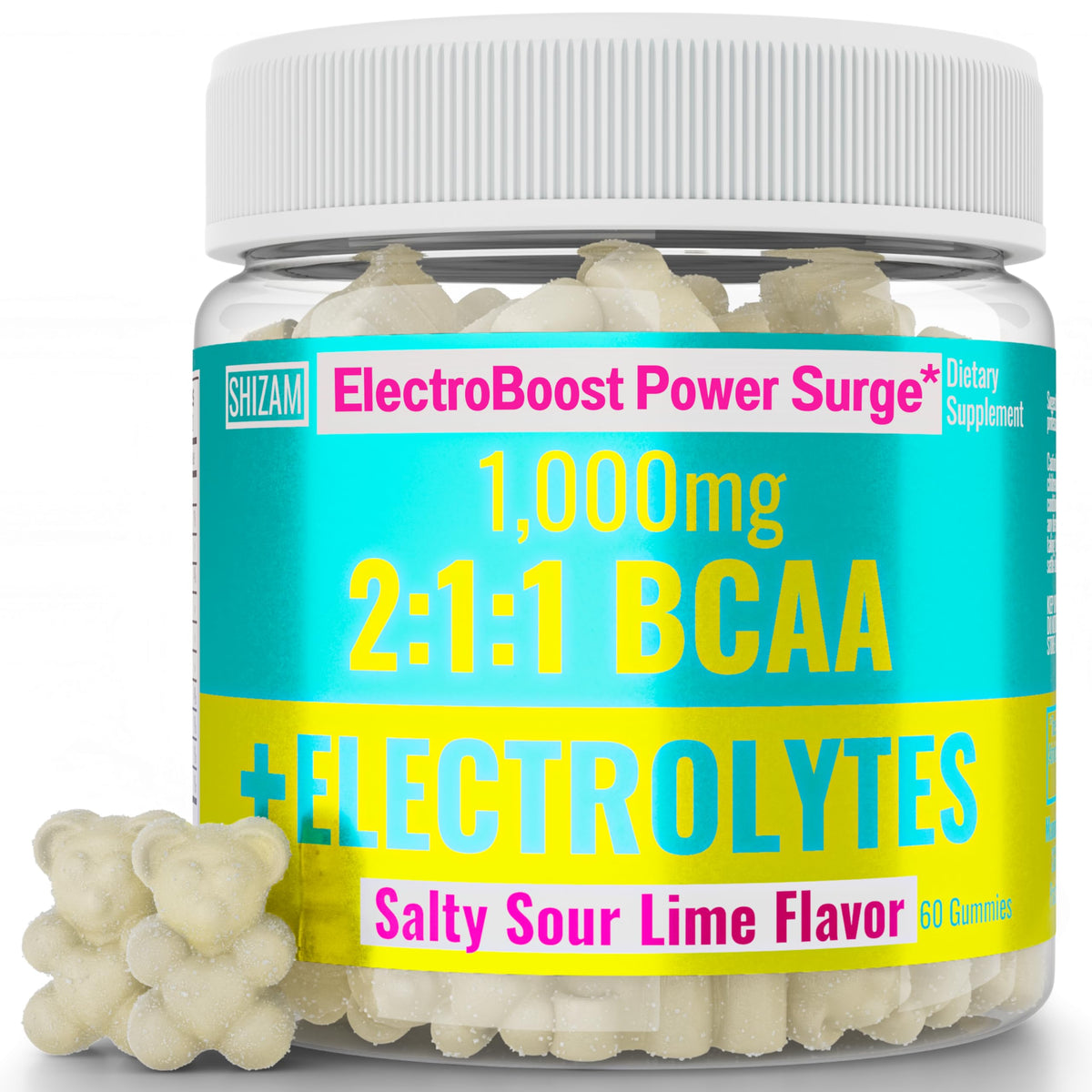 SHIZAM Electrolyte BCAA Gummies Energy Chews - 60 Count