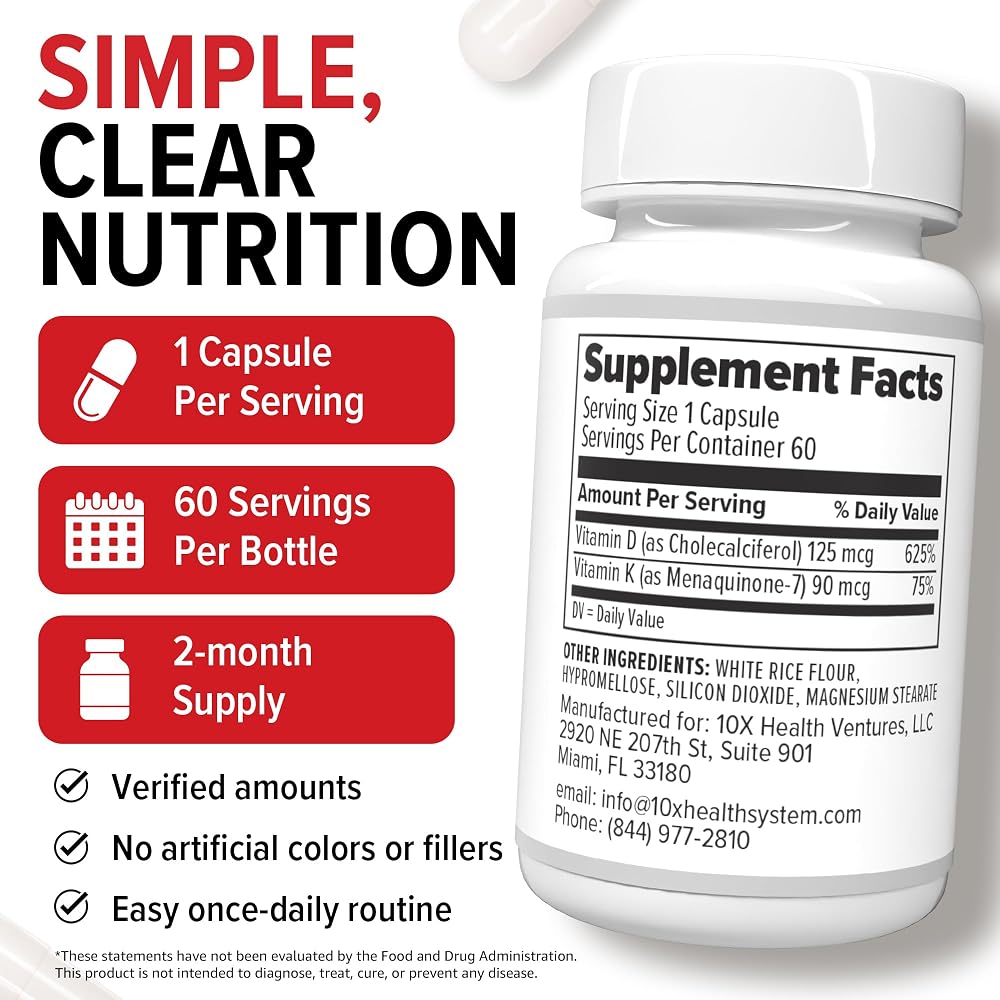 10X Health Vitamin D3 K2 5000 IU with MK7 - 60 Capsules - image 3