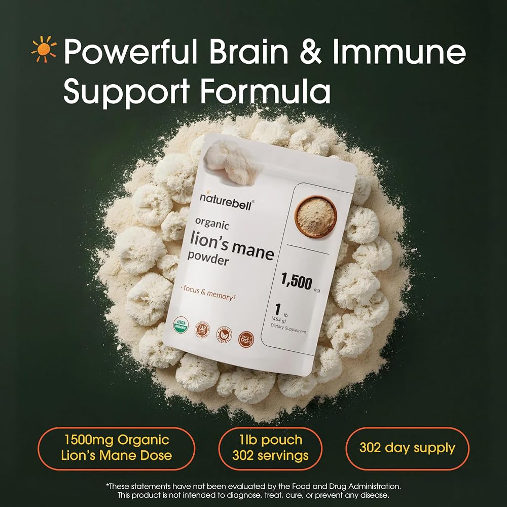 NatureBell Organic Lion's Mane Powder 1,500mg - 1 lb - image 2