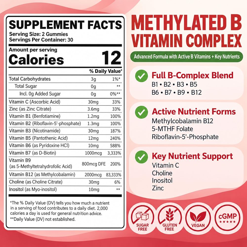 Nextdia Methylated Vitamin B Complex Gummies with Vitamin C - 60 Gummies - image 2
