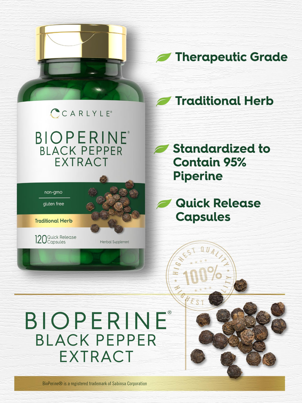 Carlyle Bioperine 10mg Black Pepper Extract - 120 Capsules - image 4
