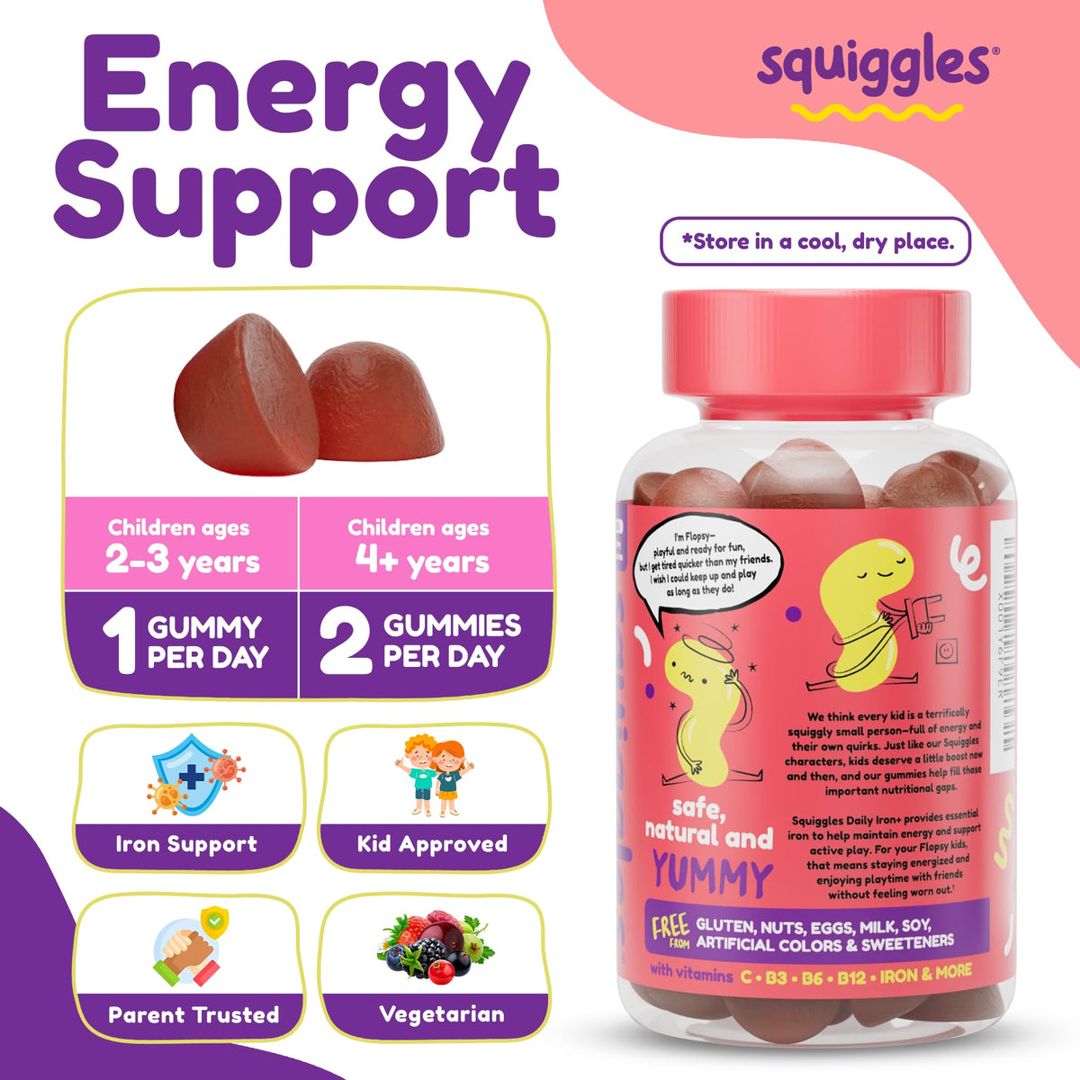 Squiggles Kids Daily Iron+ Gummies - 100 Count - image 3