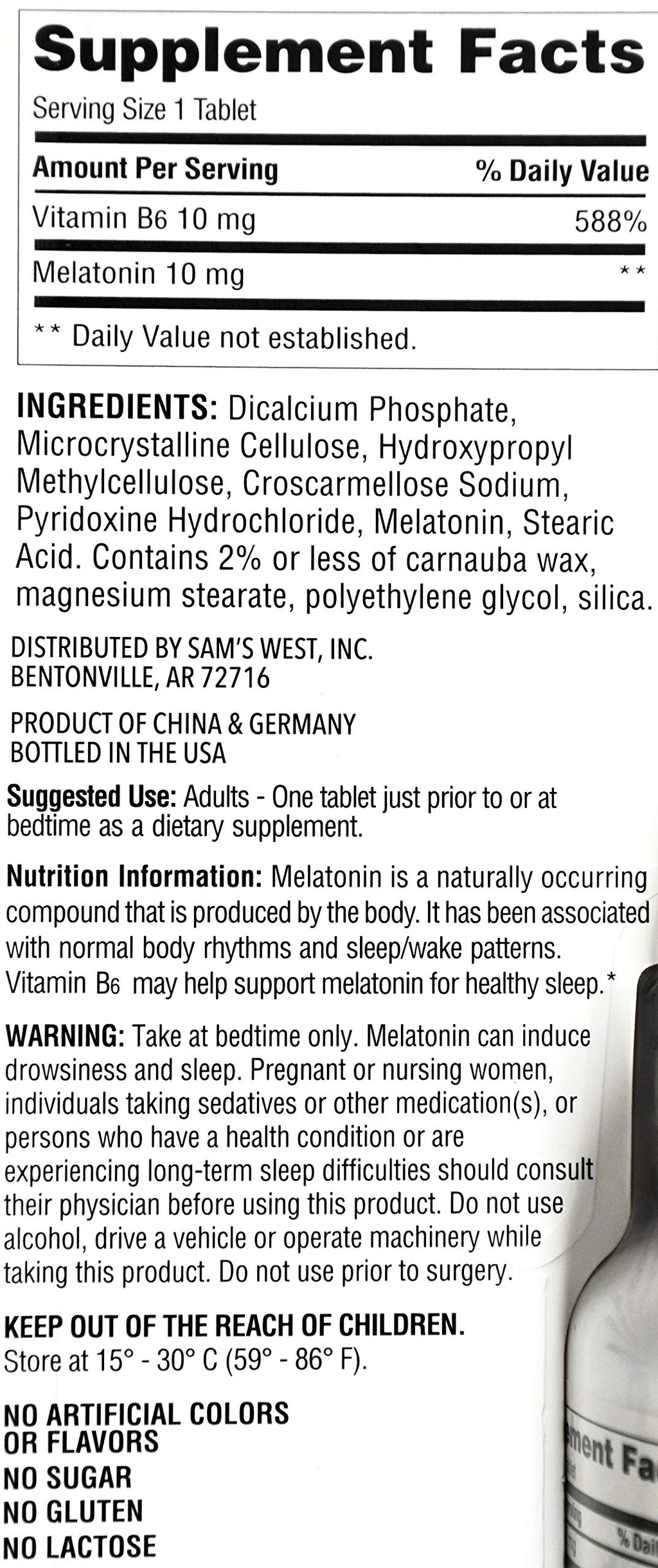 MEMBER´S MARK Member's Mark Melatonin 10mg with Vitamin B6 - 250 Tablets - image 2