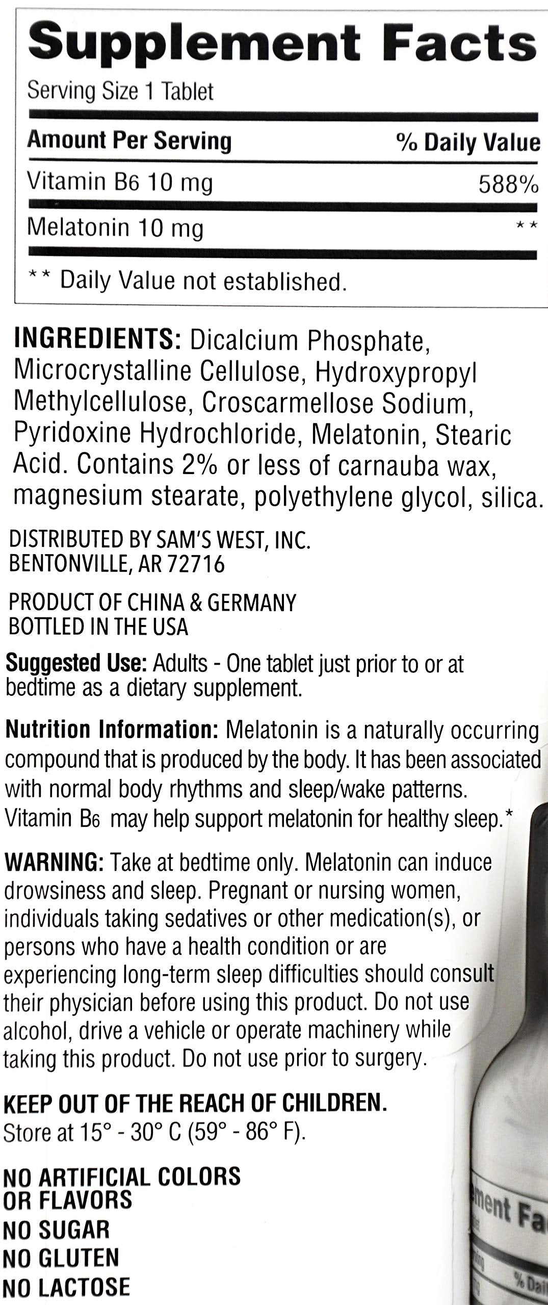 MEMBER´S MARK Member's Mark Melatonin 10mg with Vitamin B6 - 250 Tablets - image 2