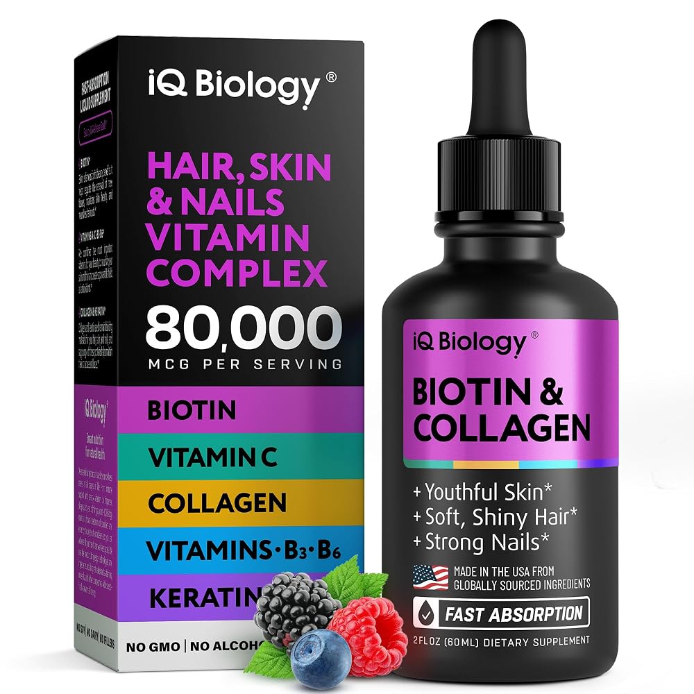 IQ Biology Biotin Collagen Drops for Hair Growth - 2 fl oz