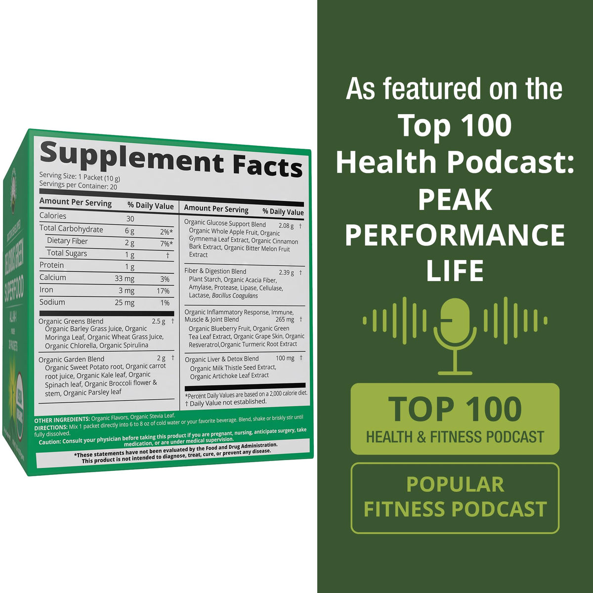 Peak Performance Organic Green Superfood Powder - 20 Packets - image 6