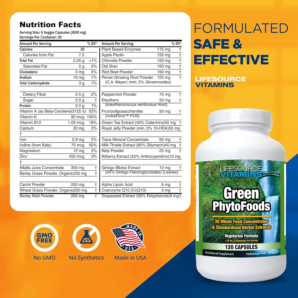 LifeSourceVitamins Phyto Green Mega-Food Capsules - 120 Capsules - image 2