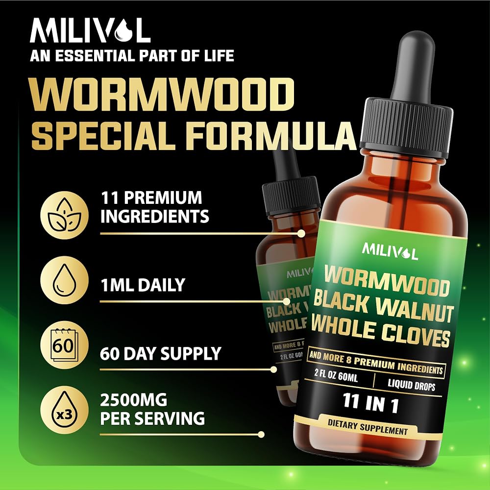 MILIVOL Wormwood Liquid Drops with Black Walnut & Herbs - 2 Fl Oz - image 6