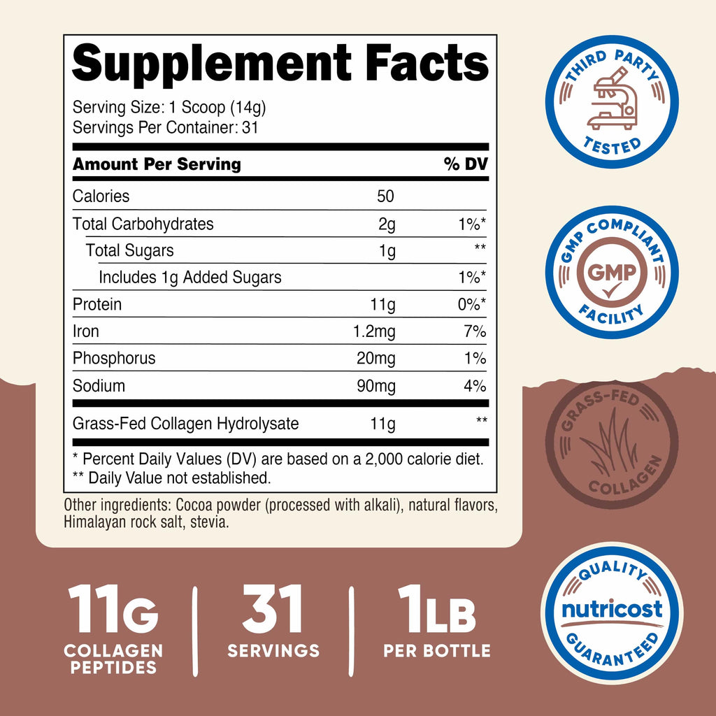 Nutricost Grass-Fed Collagen Powder 1LB (454 G) - Pure Grass Fed