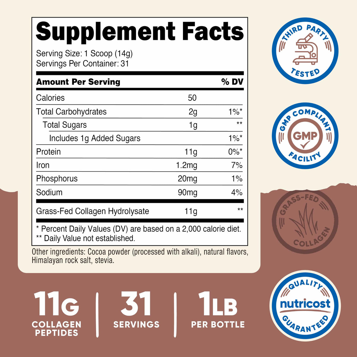 Nutricost Grass-Fed Collagen Powder 1LB (454 G) - Pure Grass Fed