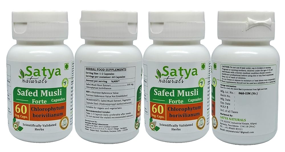 Satya Naturals Safed Musli Forte Capsules 500 mg. 60 Veg. Capsule