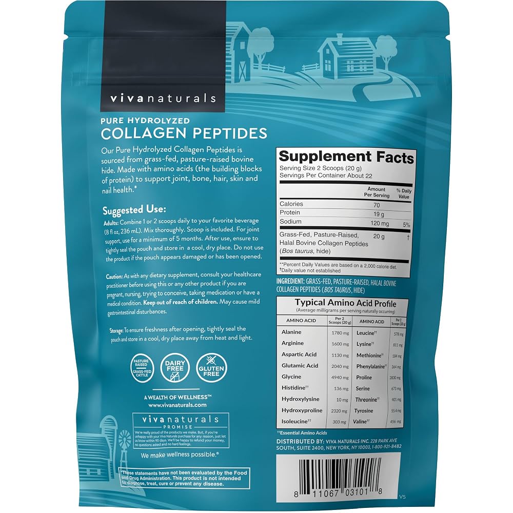 Viva Naturals Collagen Peptides Powder Grass-Fed - 1lb - image 8
