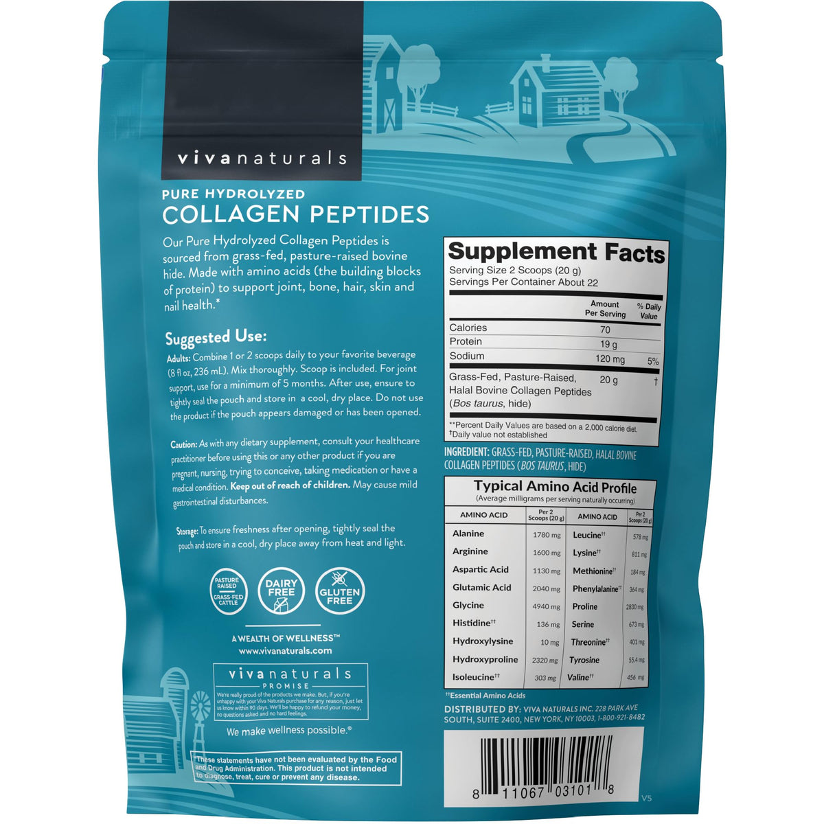Viva Naturals Collagen Peptides Powder Grass-Fed - 1lb - image 8