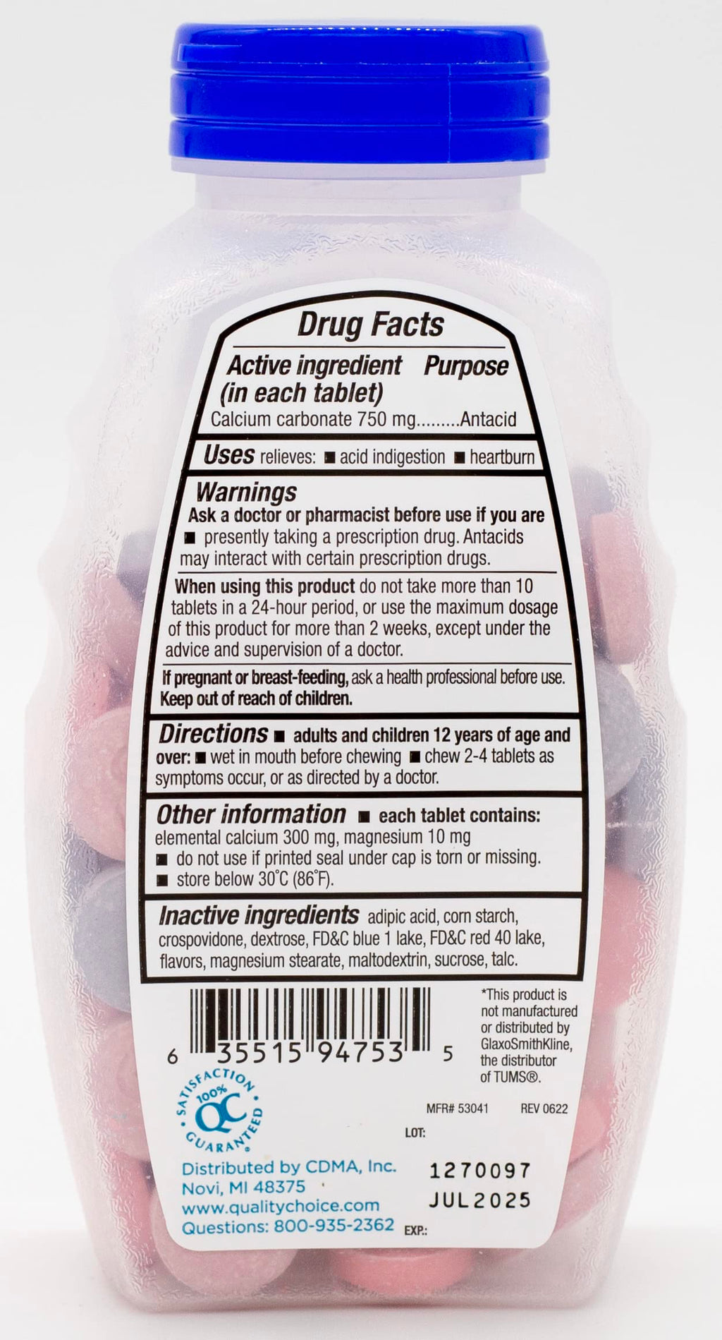 Quality Choice Extra Strength Antacid Tablets 750 mg - 96 Count - image 3