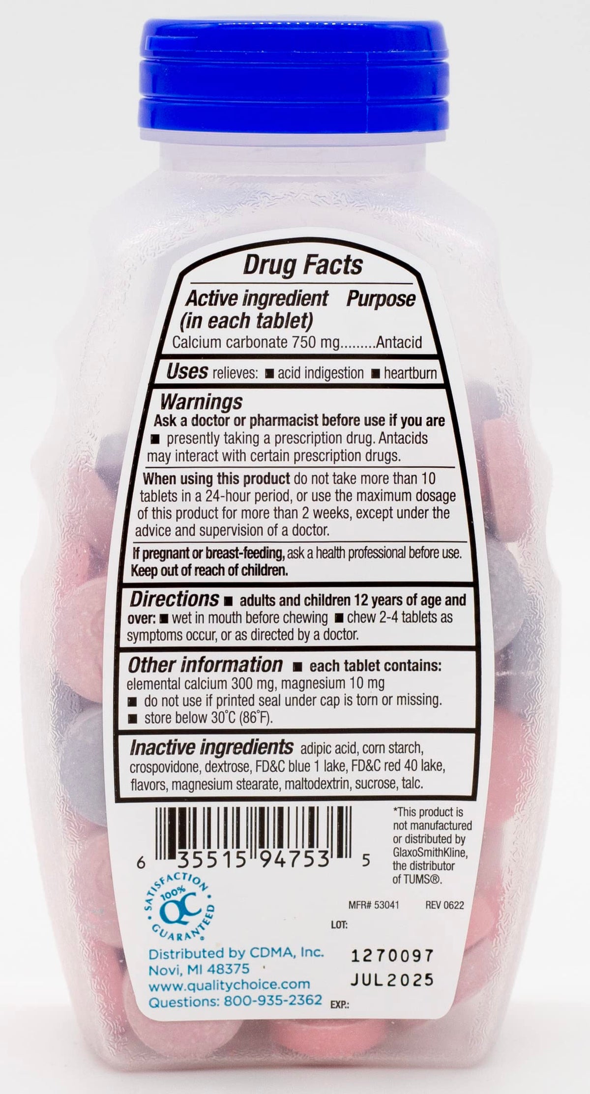 Quality Choice Extra Strength Antacid Tablets 750 mg - 96 Count - image 3