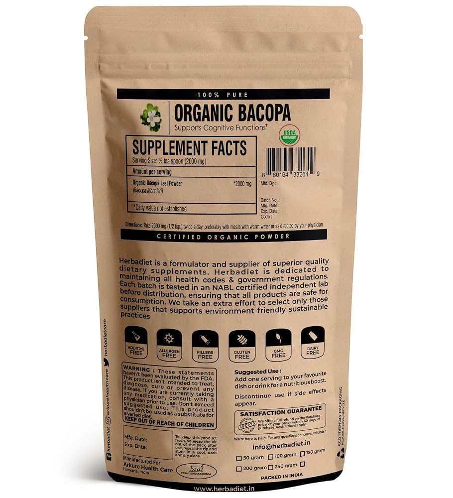 Herbadiet Organic Bacopa Monnieri Powder - 227g - image 2