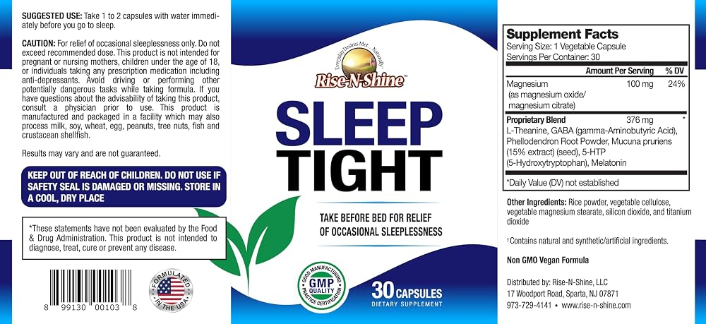 Rise-N-Shine Sleep Tight Supplement for Sleep Support - 30 Capsules - image 3