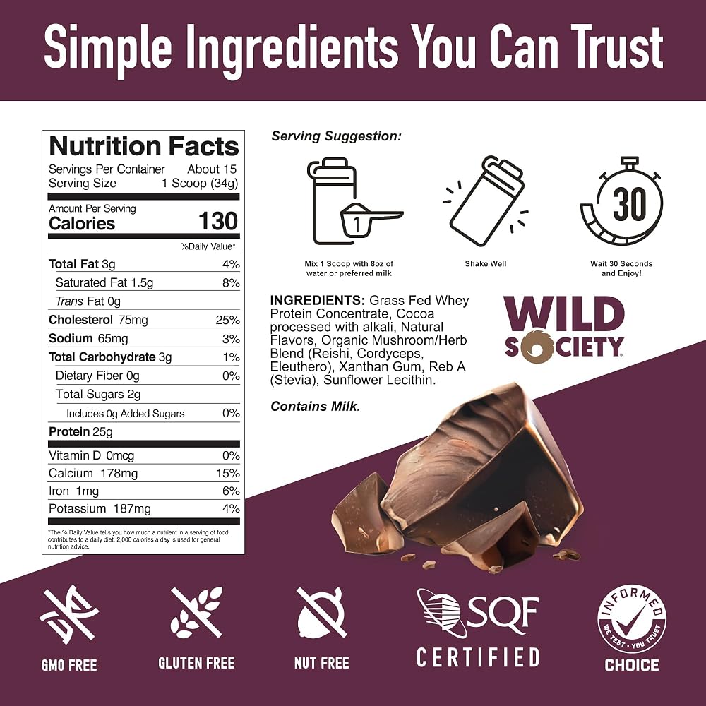 WILD SOCIETY - Premium 100% Grass Fed Whey Protein Powder + Superfood