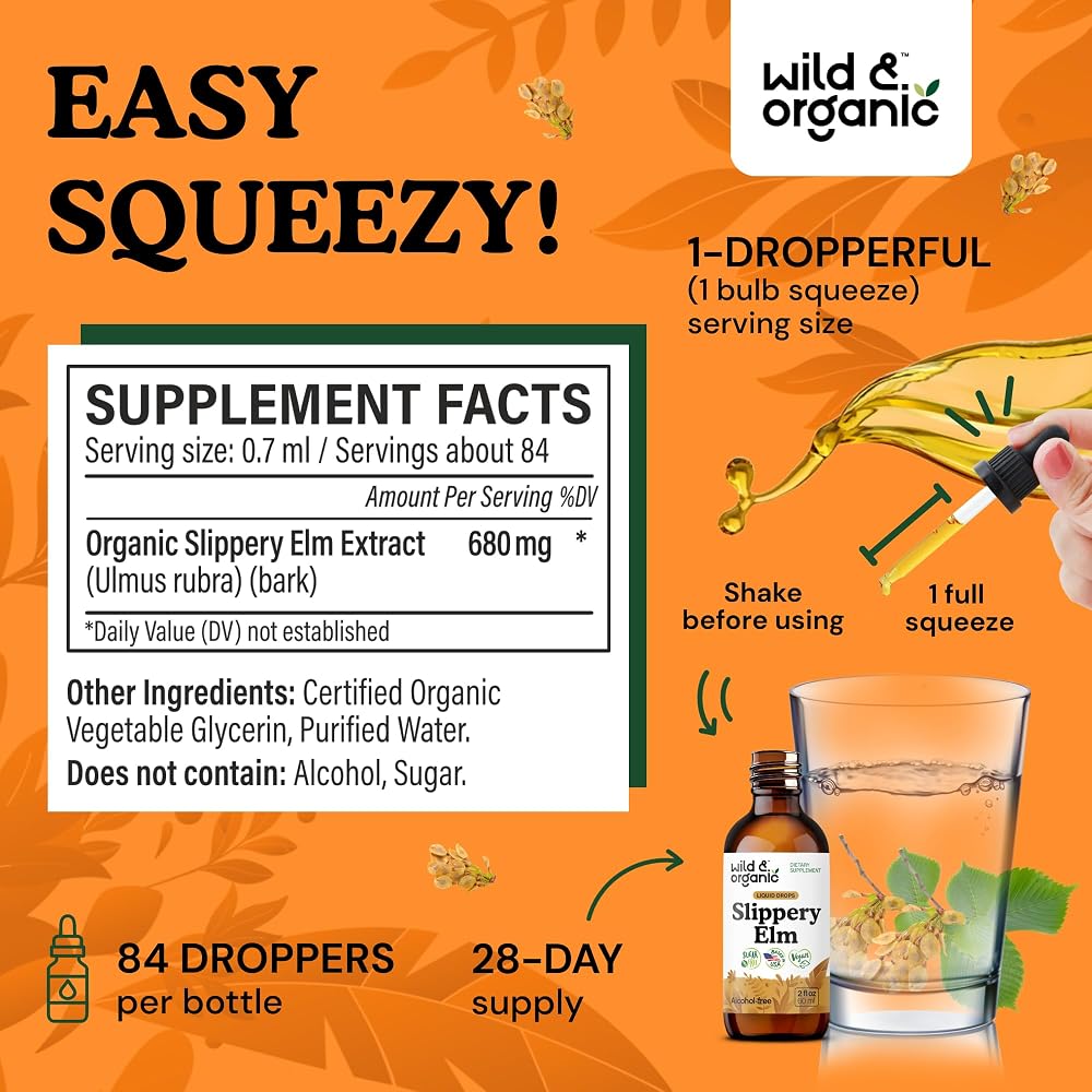 Wild & Organic Slippery Elm Liquid Drops - Organic Slippery Elm Bark