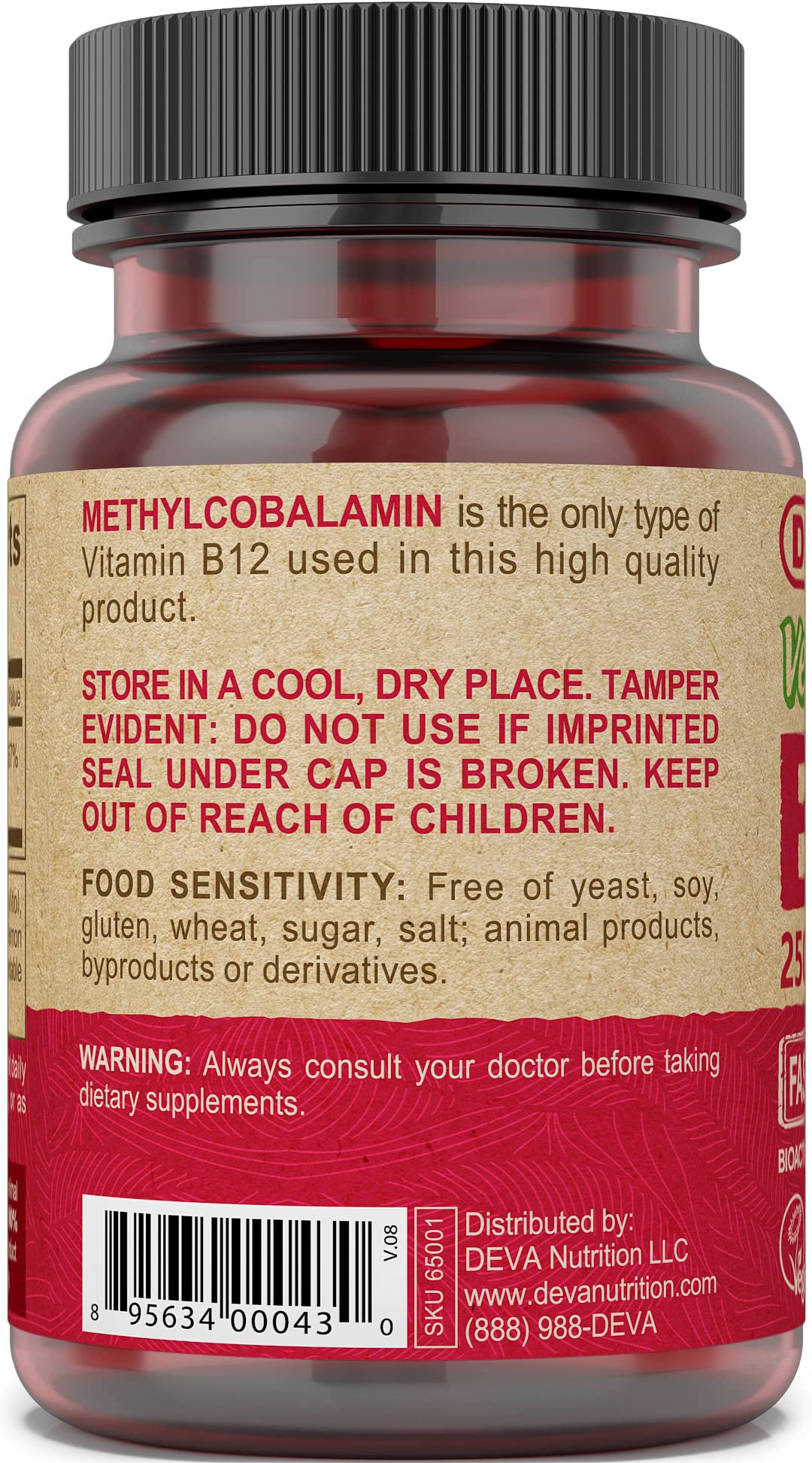 DEVA Vegan Vitamin B12 2500 mcg Methylcobalamin - 270 Tablets - image 4