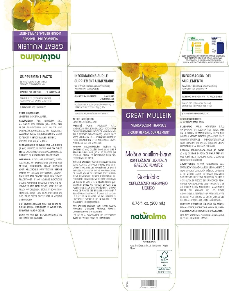 Naturalma Great Mullein Flower and Leaf Tincture - 6.76 fl oz - image 2