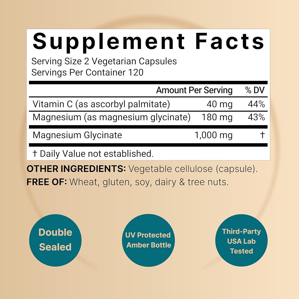 NatureBell Pure Magnesium Glycinate 1000mg - 240 Vegetarian Capsules - image 2