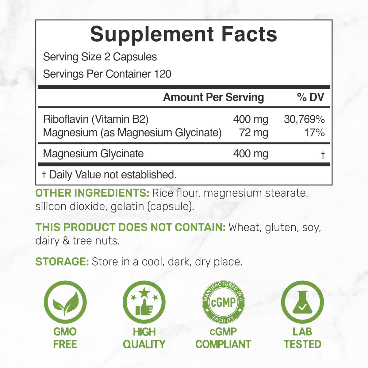 Deal Supplement Vitamin B2 400mg with Magnesium Glycinate - 240 Capsules - image 2