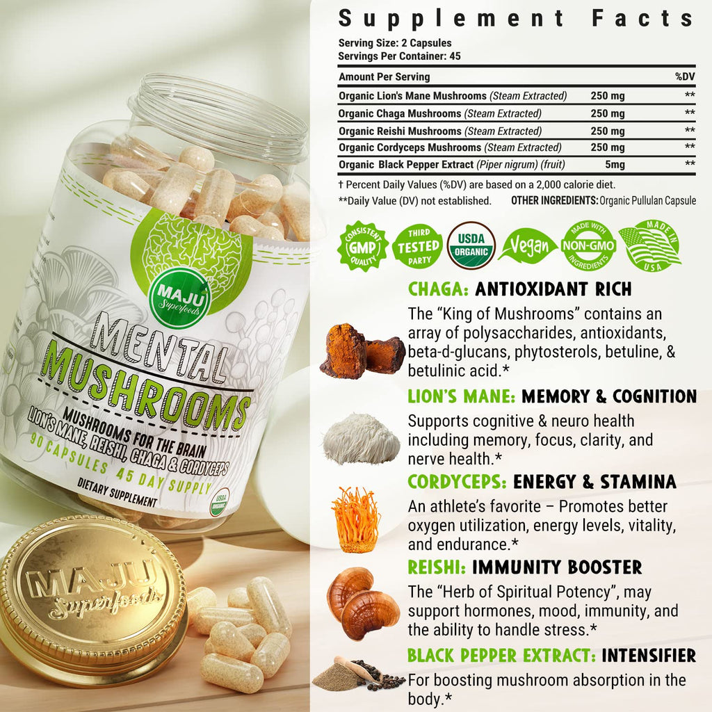 Maju Superfoods MENTAL Mushroom Capsules Organic Extract - 90 Count - image 5