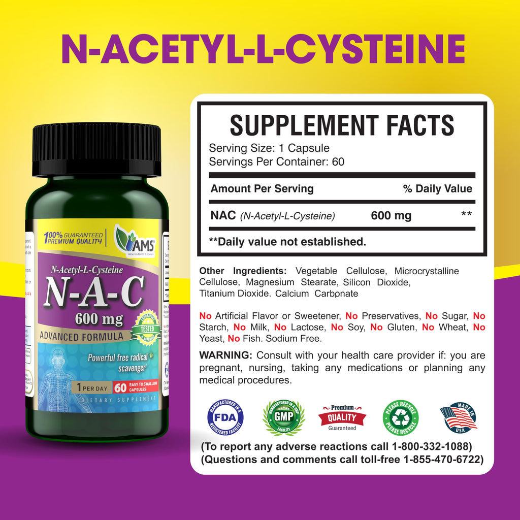 America Medic & Science NAC 600mg Capsules - 60 Count - image 3