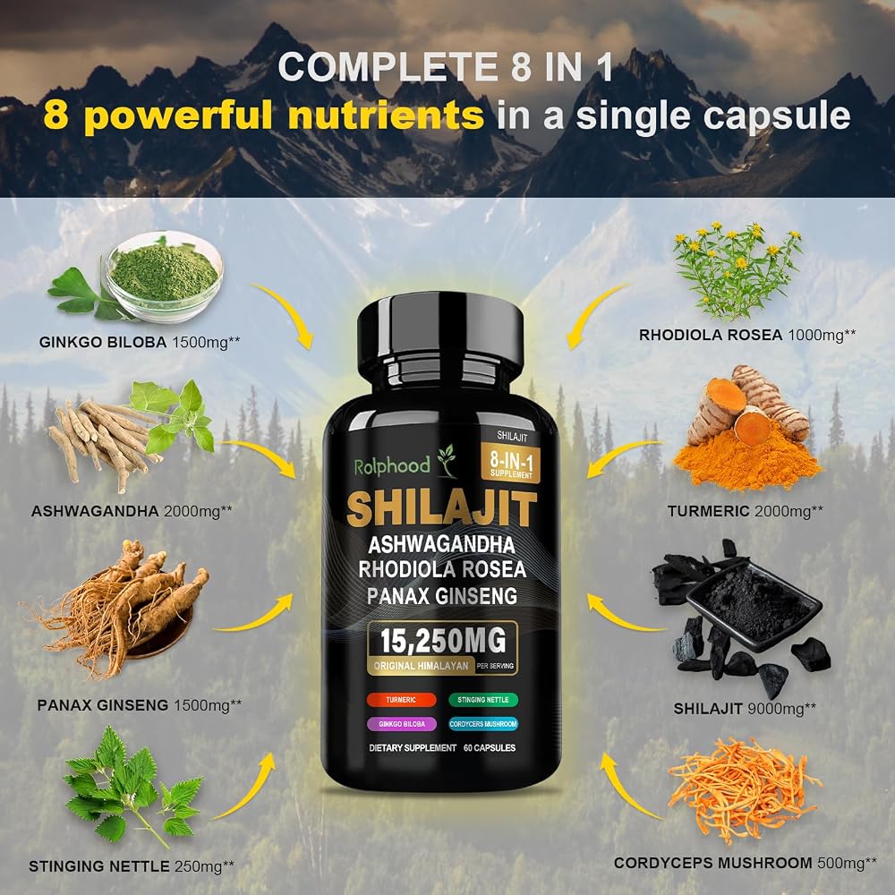 Rolphood Shilajit Pure Himalayan Organic with Ashwagandha - 60 Capsules - image 3