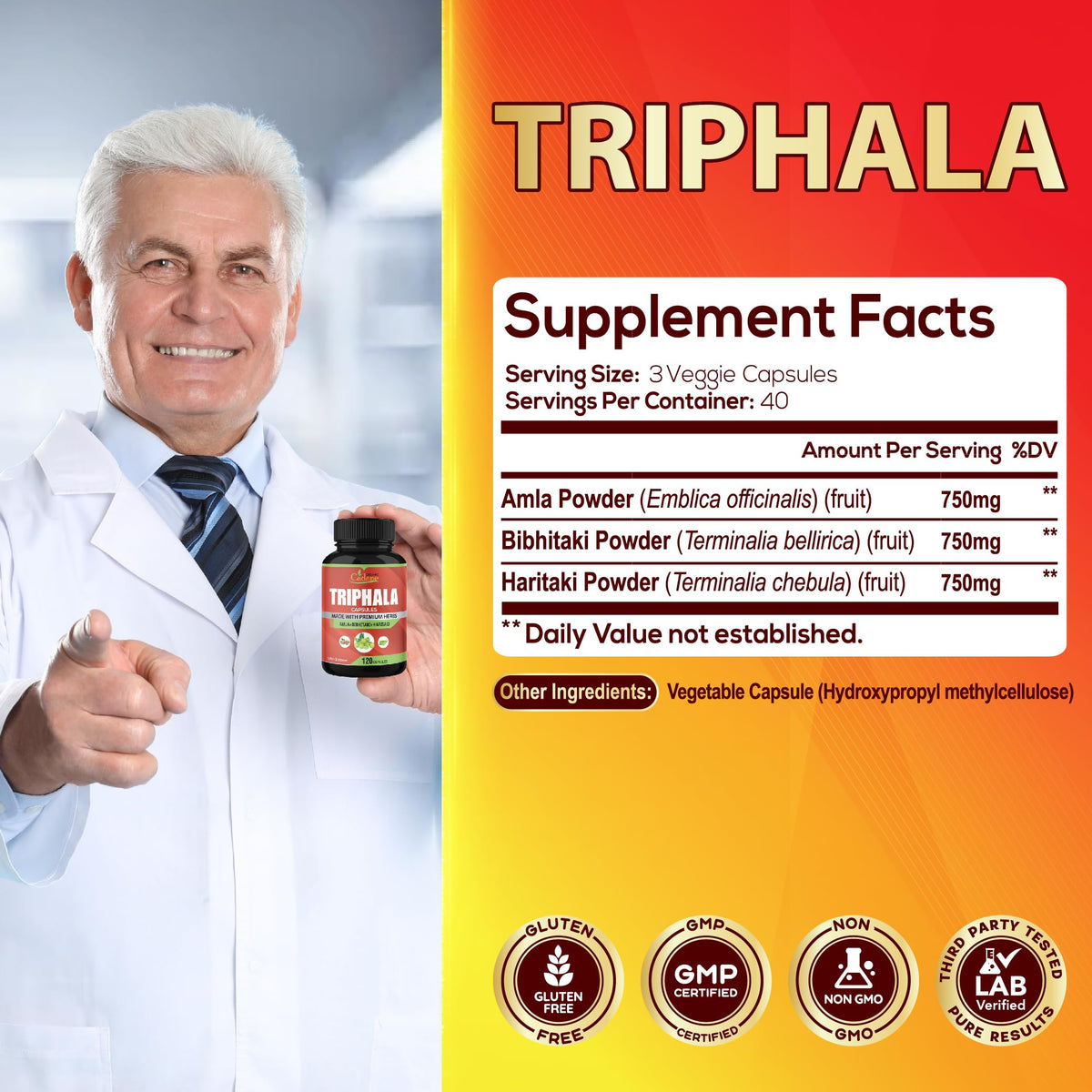 Organic Cadane Triphala 3 Fruit Powders - 120 Vegetarian Capsules - image 3