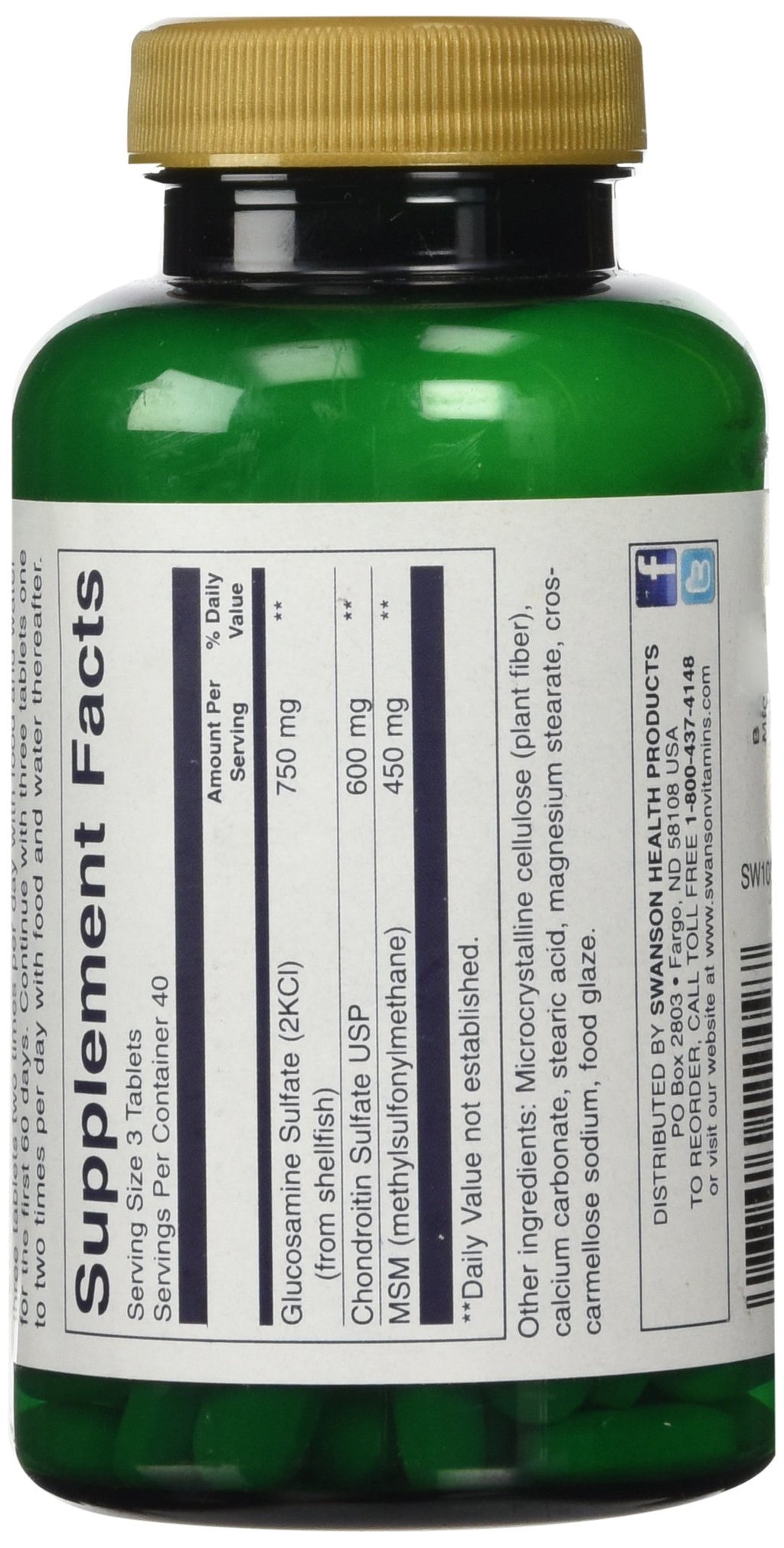 Swanson Glucosamine, Chondroitin and MSM - 120 Tablets - image 3