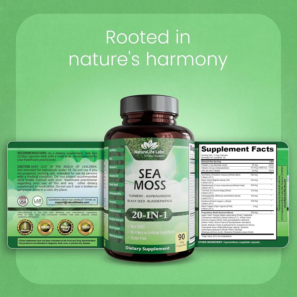 NaturaLife Labs Sea Moss & Ashwagandha Blend - 90 Vegetarian Capsules - image 8