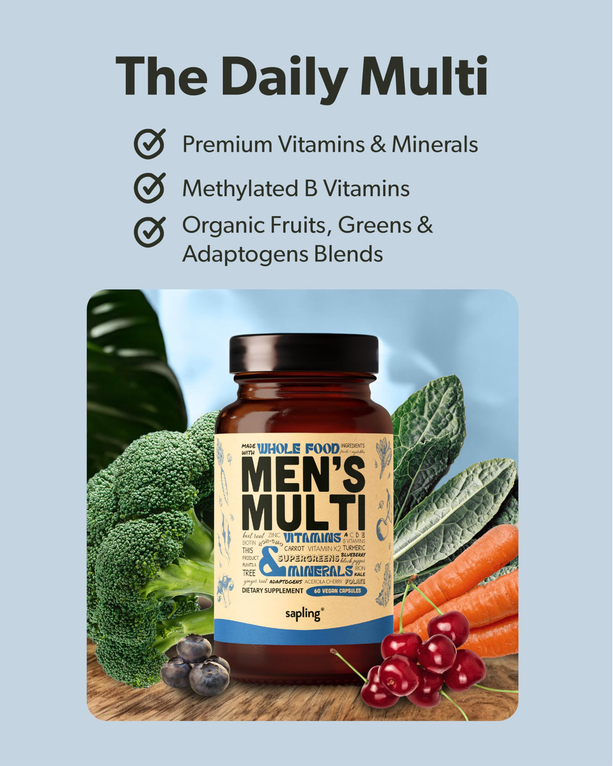 Sapling Multivitamin for Men with Methylated B Complex - 60 Capsules - image 2