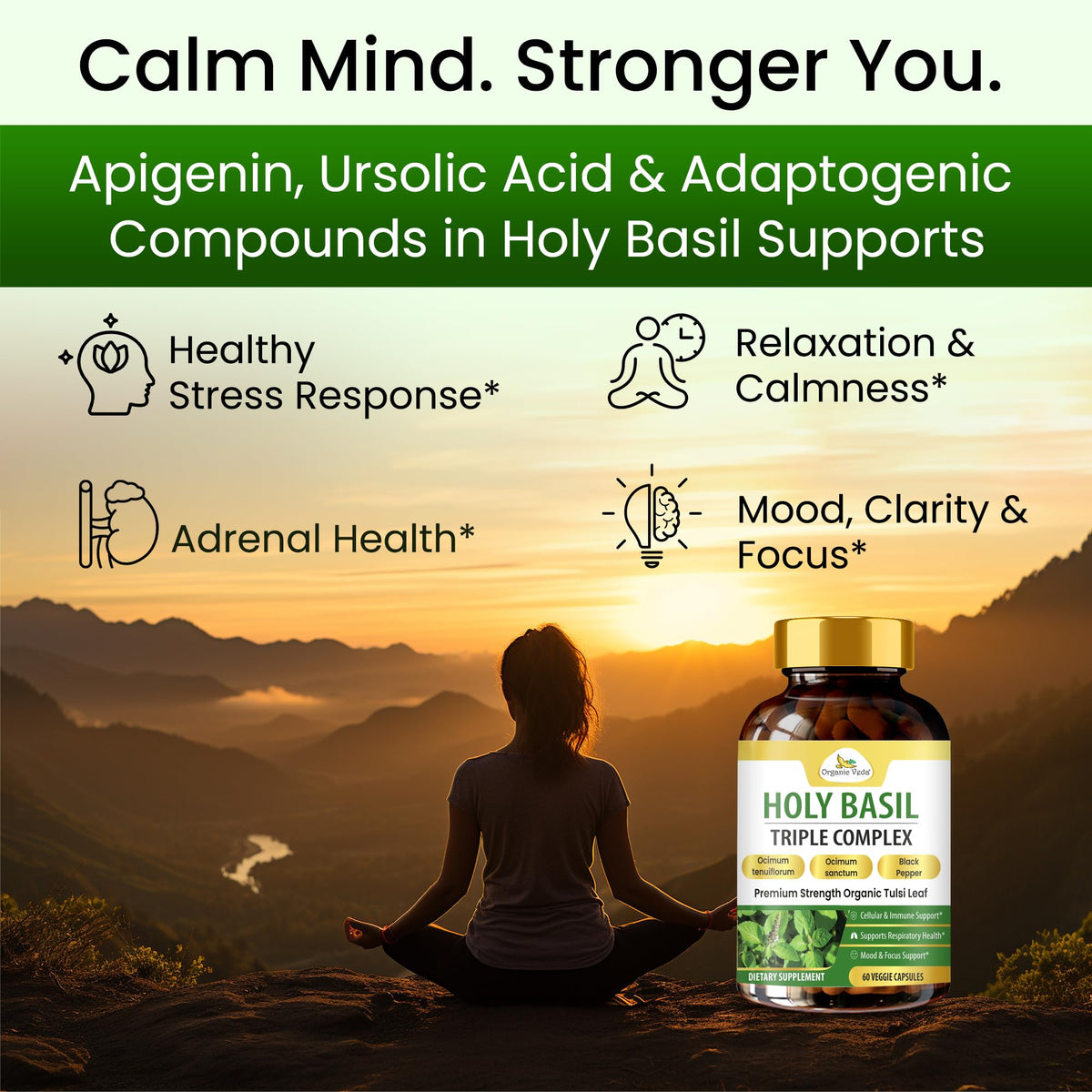 Organic Veda Holy Basil Capsules with Black Pepper - 60 Vegan Capsules - image 4