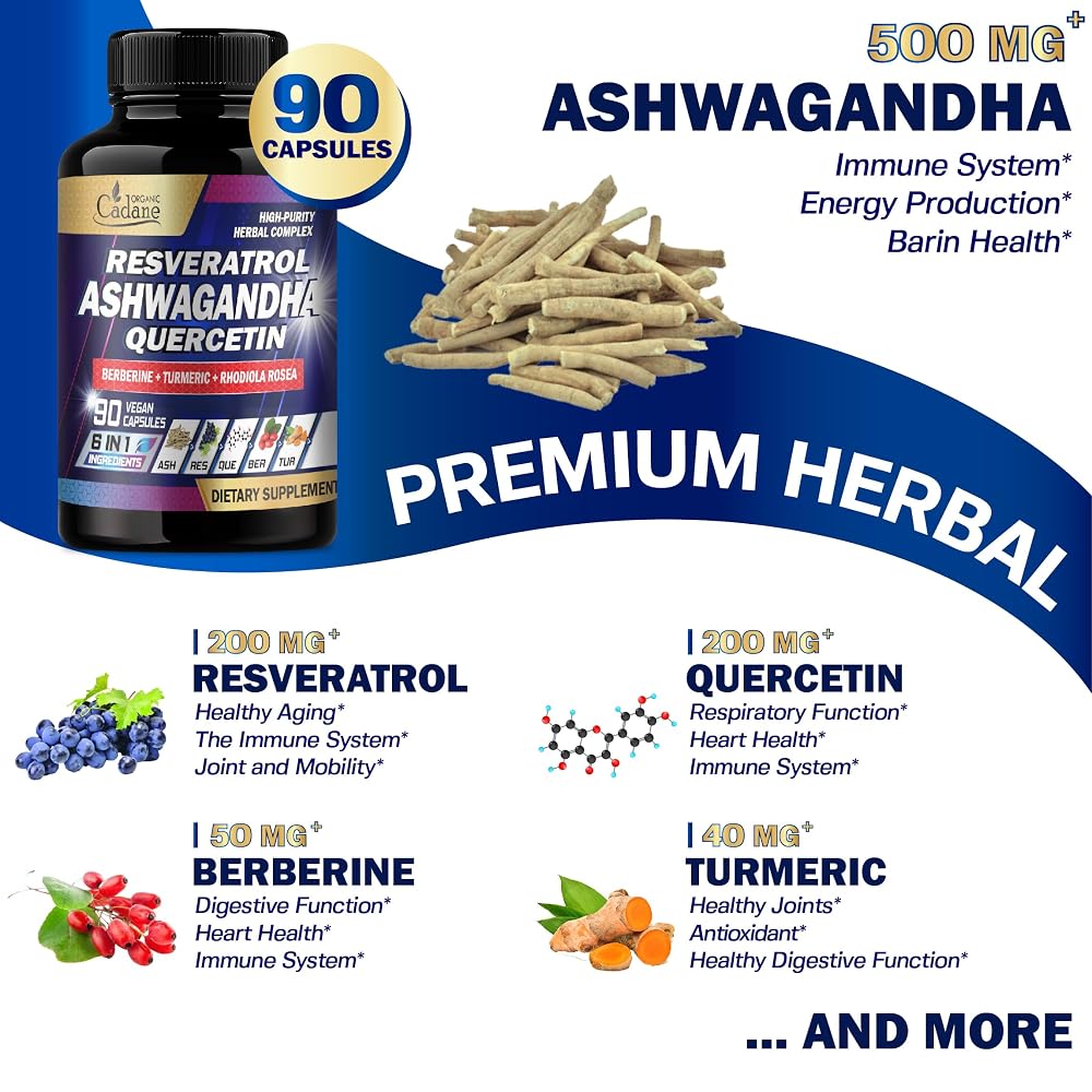 Organic Cadane Ashwagandha Complex with Resveratrol - 90 Capsules - image 3