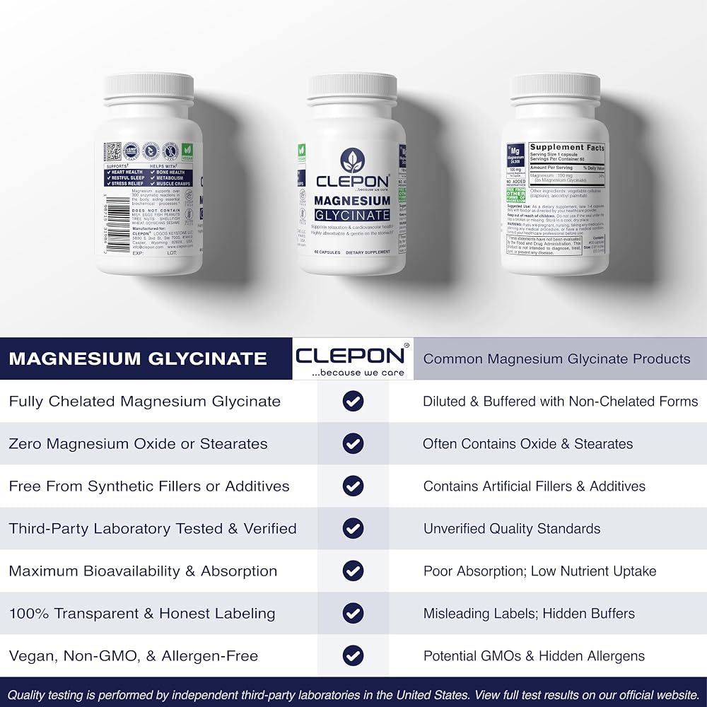 CLEPON Magnesium Glycinate 100mg for Sleep & Relaxation - 60 Capsules - image 5