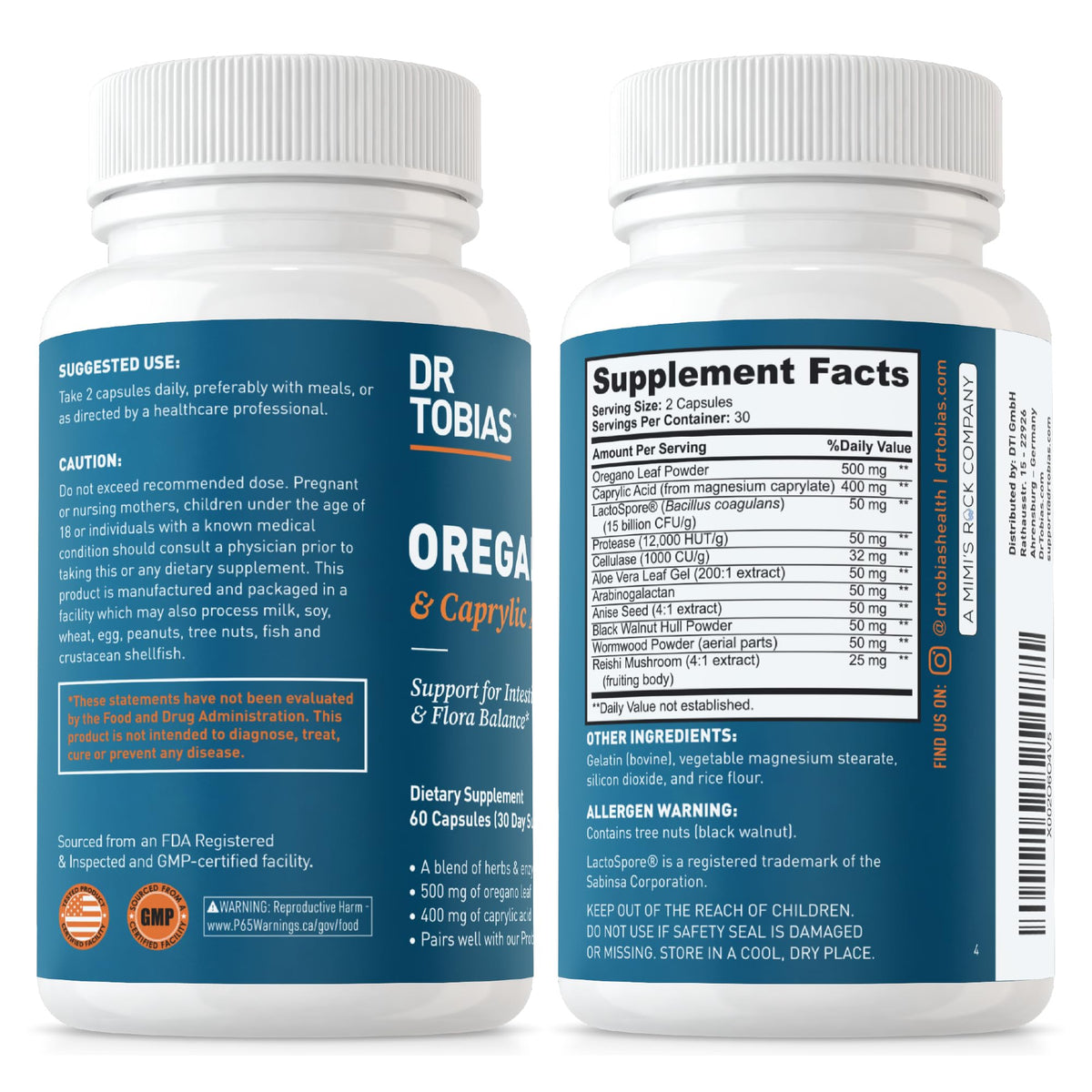 Dr. Tobias Dr.Tobias capsules oregano aprylic blend intestinal health
