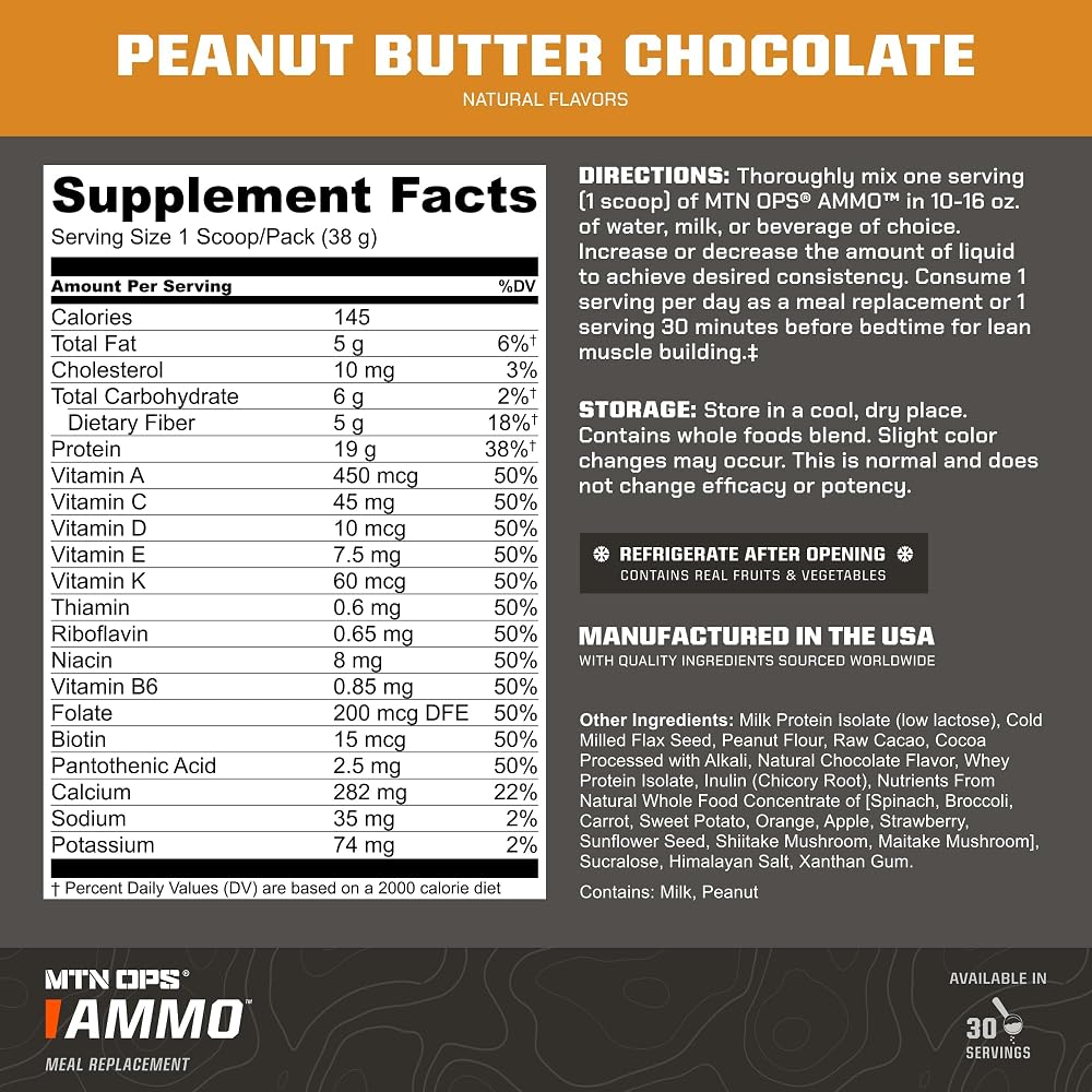 MTN OPS Ammo Meal Replacement Protein Powder Peanut Butter Chocolate - 30 oz - image 3