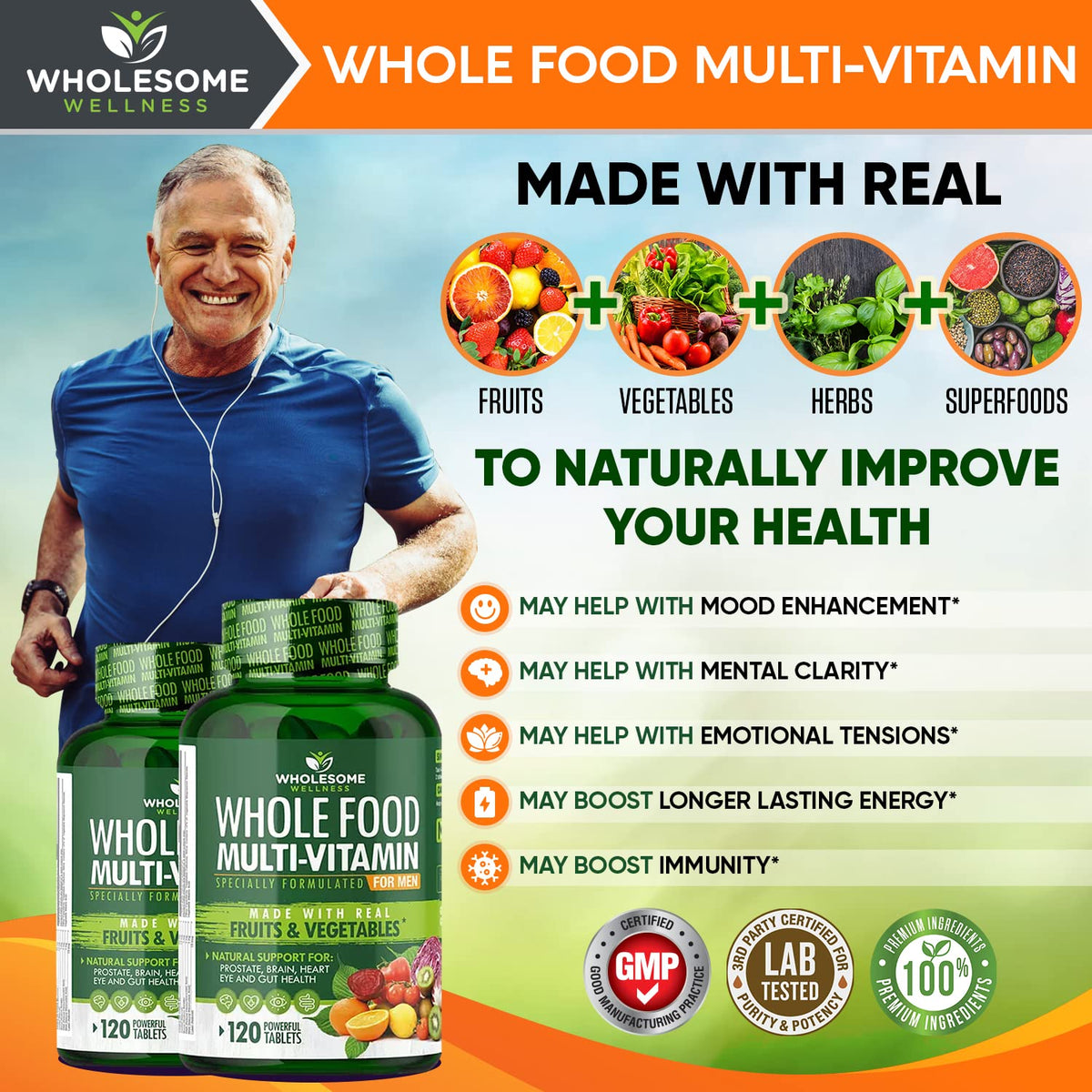 Wholesome Wellness Whole Food Multivitamin for Men - 120 Tablets - image 3
