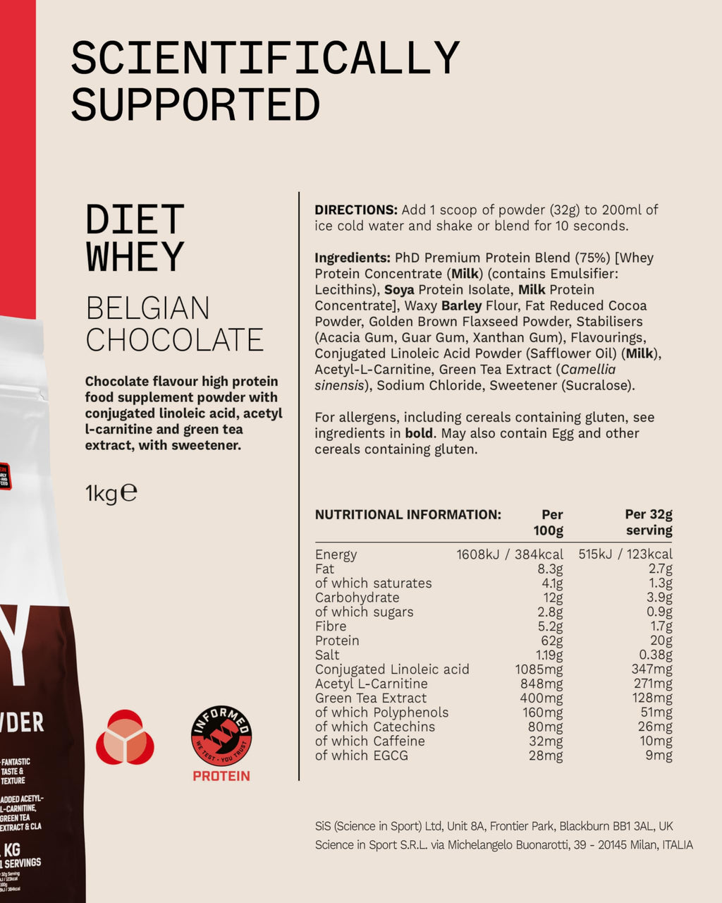 PhD Diet Whey Belgian Chocolate Protein Powder - 1kg - image 4