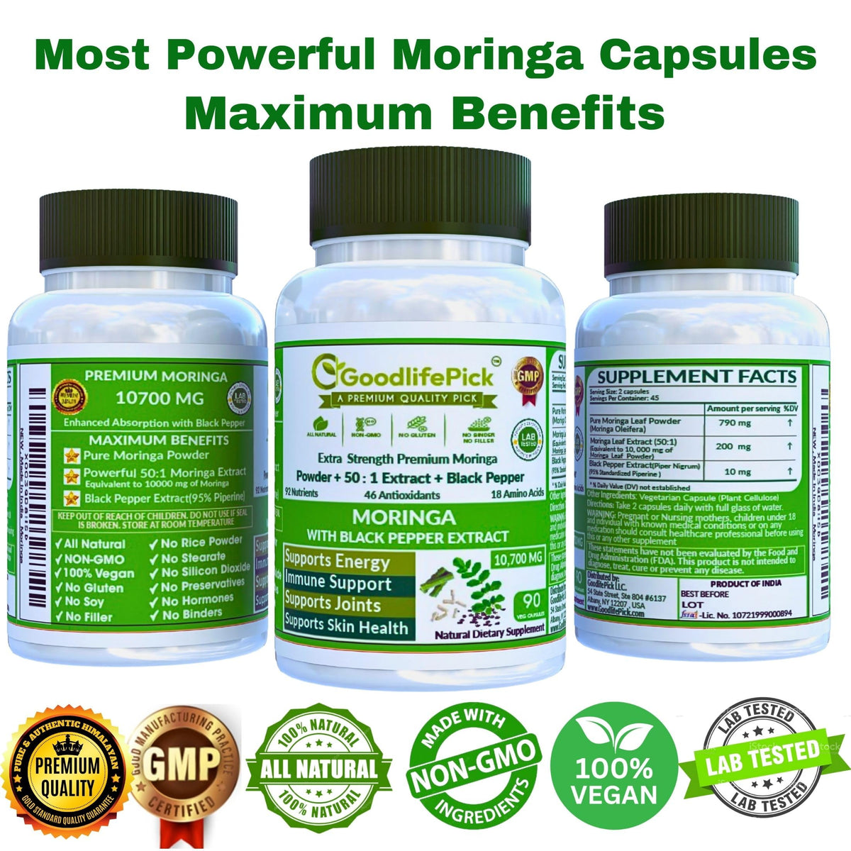 GoodlifePick Premium Moringa Capsules with Black Pepper