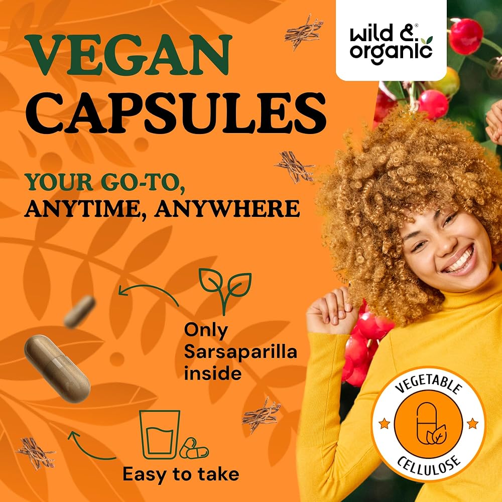 Wild & Organic Sarsaparilla Root 1000mg Capsules - Skin & Detox