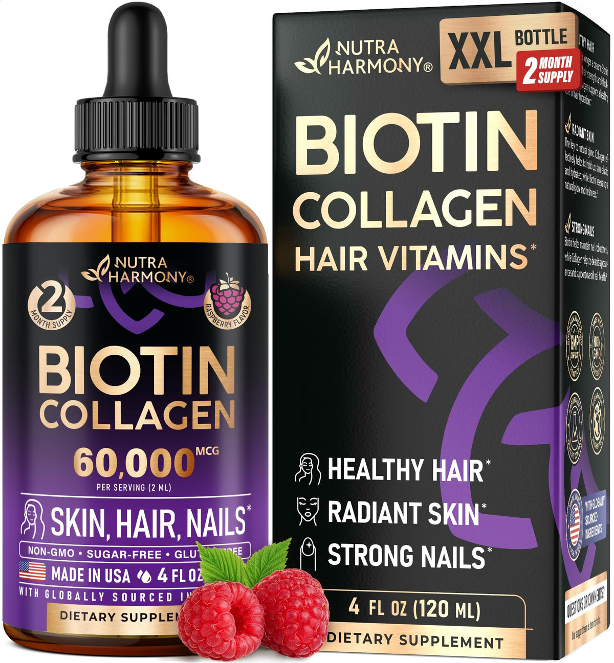 NUTRAHARMONY Liquid Biotin & Collagen 60