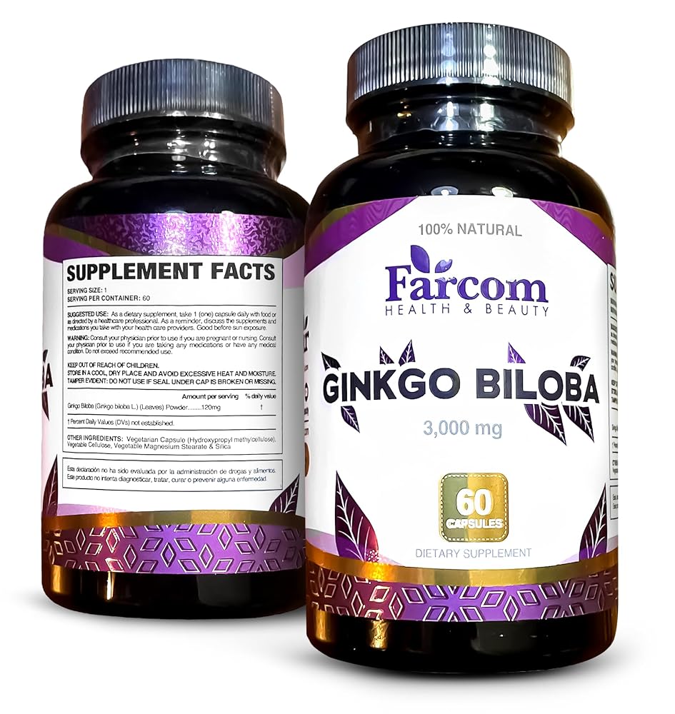 Farcom Ginkgo Biloba 120mg Vegetarian Capsules Brain Support - 60 Capsules