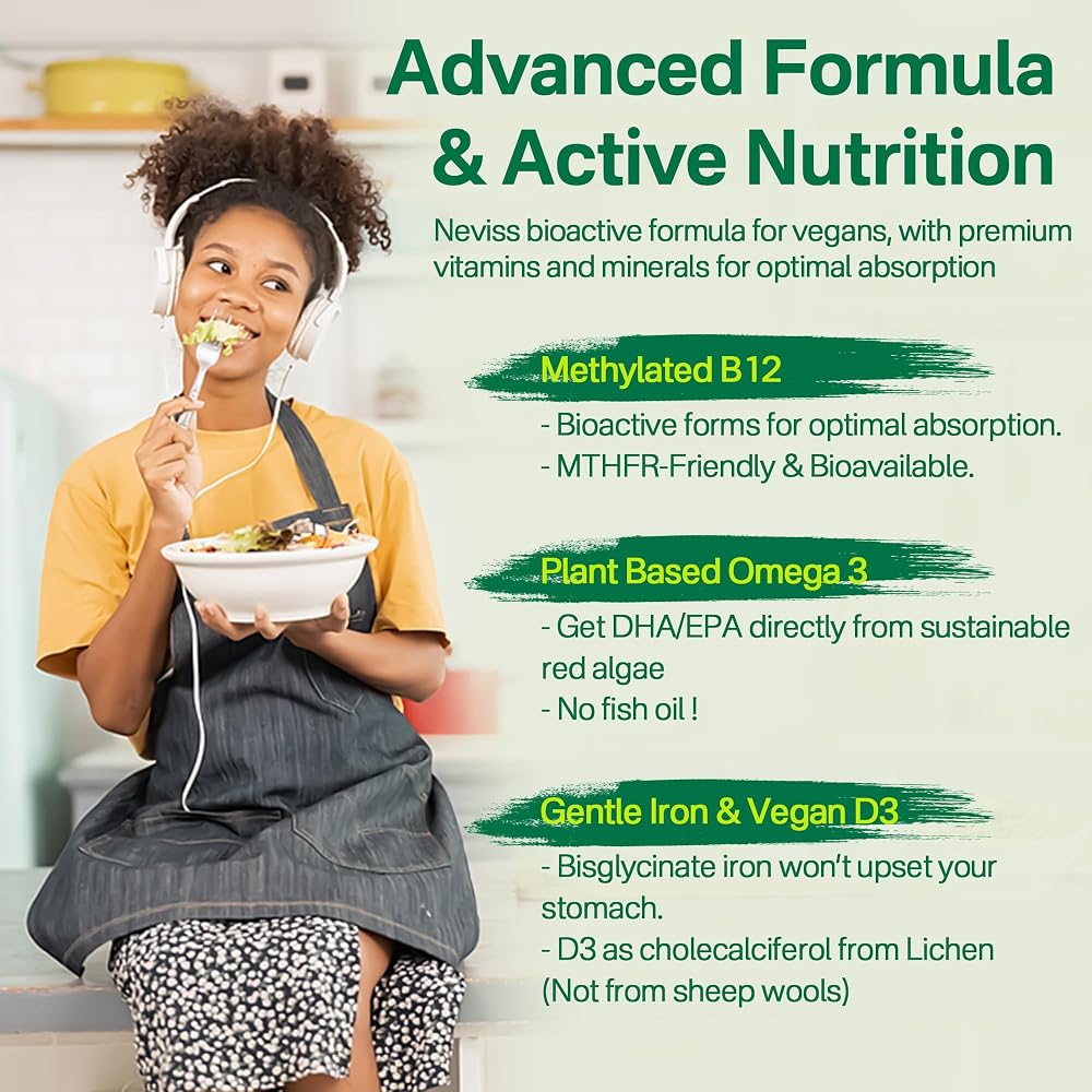NEVISS Vegan Multivitamin for Women Men with Iron